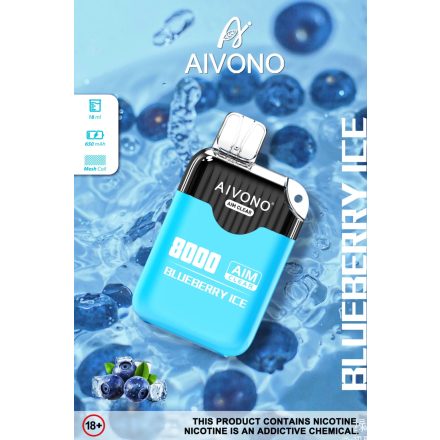 Aivono 8000 - Nicotine Free 0% disposable vape with blueberry ice flavor and 8000 puffs