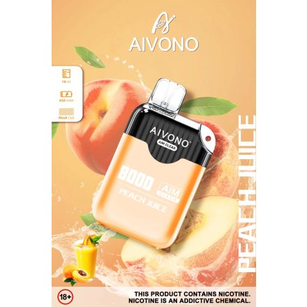 Aivono 8000 - Nicotine Free 0% disposable vape with peach ice flavor and 8000 puffs