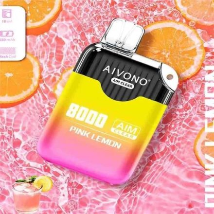 Aivono 8000 - Nicotine Free 0% disposable vape with pink lemon flavor and 8000 puffs